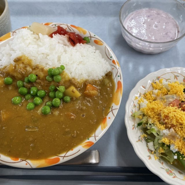 ビーンズカレー,ミモザサラダ,ヨーグルト